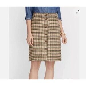 Talbots Plaid Button Front A-Line Skirt-Size 6 Petite-Wool Blend-Lined-Knee